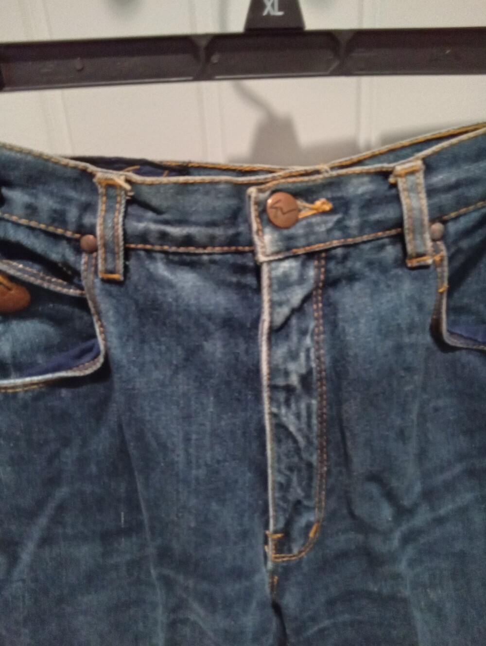Vintage 70's Gloria Vanderbilt Deep Indigo Blue Denim Orange Stitcing Sz 14 - Picture 7 of 16